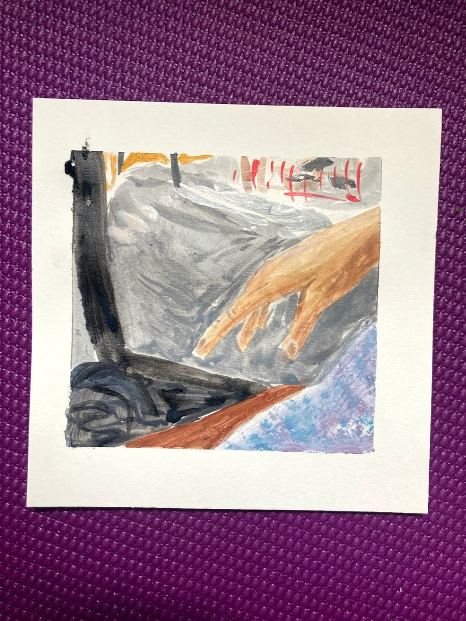 Arm over her shoulder on the bus